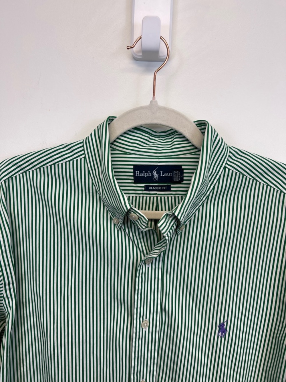 Ralph Lauren Blue Label Green White Vertical Striped Button-Down Shirt Size L - Picture 6 of 11